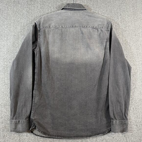 AllSaints Denim Shirt Mens XS Corduroy Collar Gray Flap Pockets Nice Fade - Picture 3 of 14